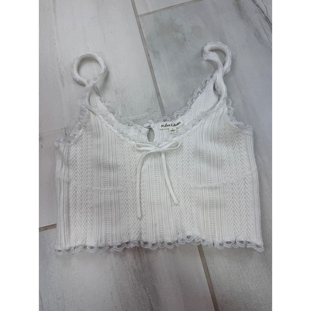 For Love and Lemons White Pointelle Lace Trim Cropped Cami Large